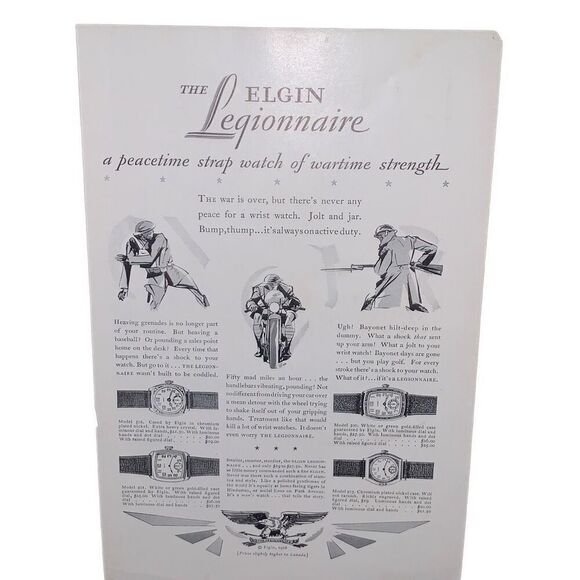 Vintage 1928 Elgin Legionnaire Watch Peacetime Watch Ad Advertisement - Picture 3 of 5